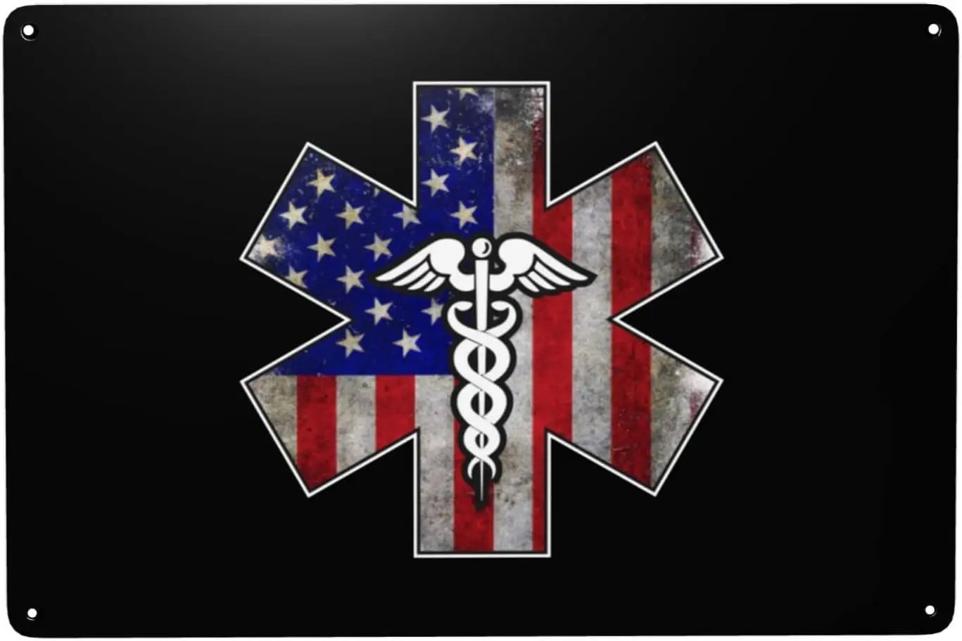 Ems Star Of Life Emt Paramedic Medic American Flag Metal Sign Vintage Wall Decor 8x12 In Metal Tin Signs