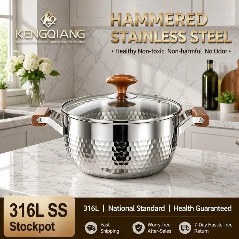 Kitchen Cookware 316 Stainless Steel Soup Sauce Pot Durable Stock Cooking Pot for Gas Induction