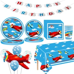 Airplane Birthday Party Decorations Airplane Party Tableware Supplies Disposable Plates Tablecloth Napkins Cups Banner