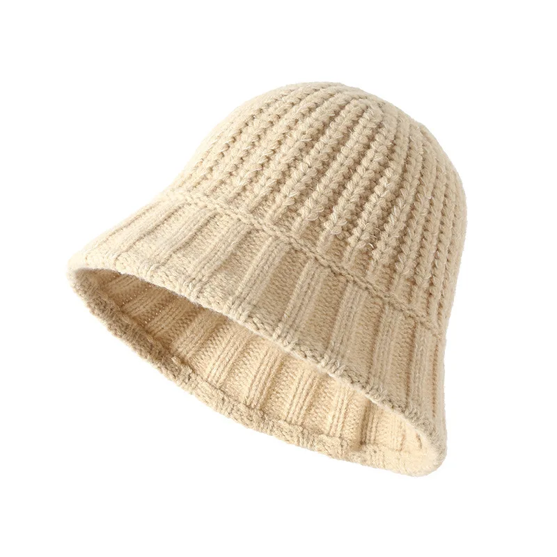 Knitted Bucket Hat Women Winter Autumn Wide brimmed Fisherman Cap Outdoor Casual Solid Color Striped Hat Vintage New