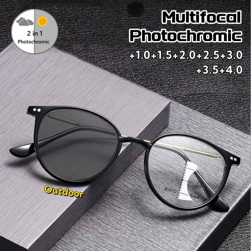 

Classic Oval Photochromic Multifocal Reading Glasses Ultra Light Comfortable Advanced Eyeglasses for Women and Men 0 To +4.0