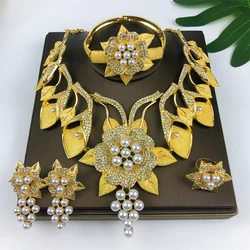 Fashion Luxury Jewelry Set For Women High Quality 18K Gold Plated Dubai Jewelry Necklace Earring Ring Bracelet Trending