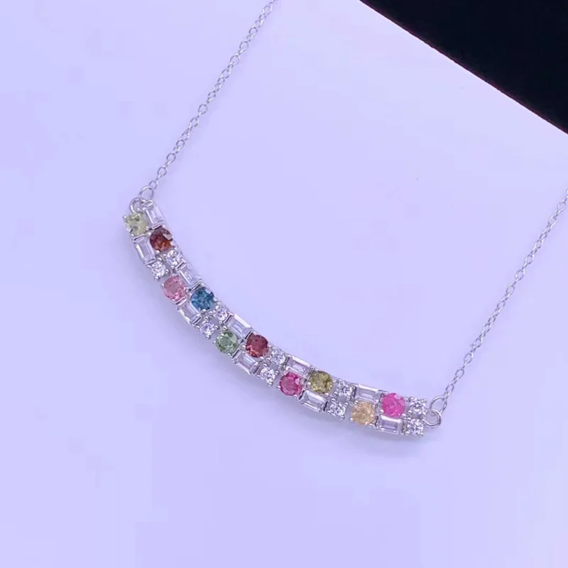 SACE GEMS Luxury 925 Sterling Silver Natual Tourmaline Pendant Necklaces for Womne Sparkling Fine Jewelry Christmas Present