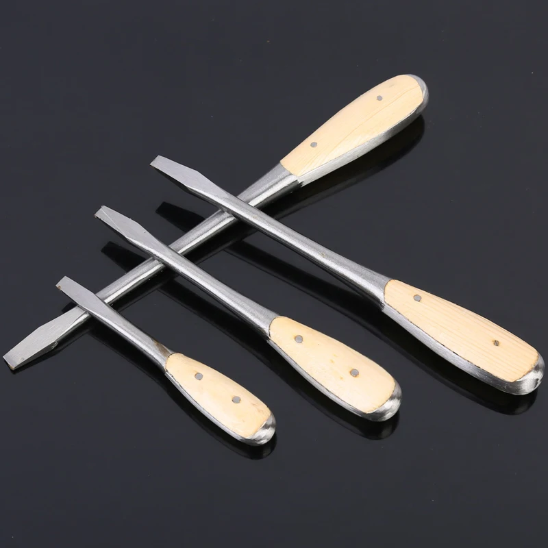 4 Pieces Heavy Duty Slotted Screwdriver 6/8/10/12 Inch Knockable Flat Blade Screwdriver With Wooden Handle Hand Repair Tool