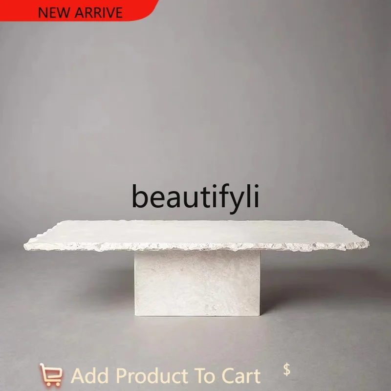 

Wabi Sand Wind Destruction Effect Travertine Coffee Table Light Luxury Creative Villa Square Tea Table G1218