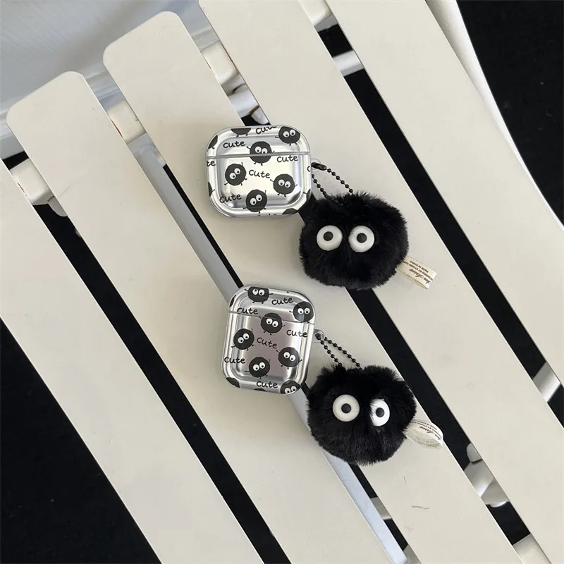 

Cartoon Coal Ball Plush Pendant Case for AirPods Pro2 Airpod Pro 1 2 3 Bluetooth Earbuds Charging Box Protective Earphone Cover