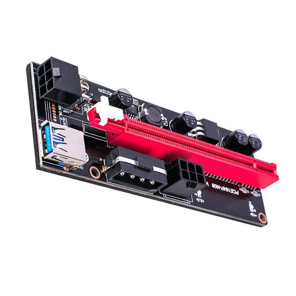 PCI-E Riser 009S 1X 16x Extender PCI E USB Riser 009S Podwójna karta adaptera 6Pin SATA 15pin do karty graficznej BTC USB 3.0 — zdjęcie 3