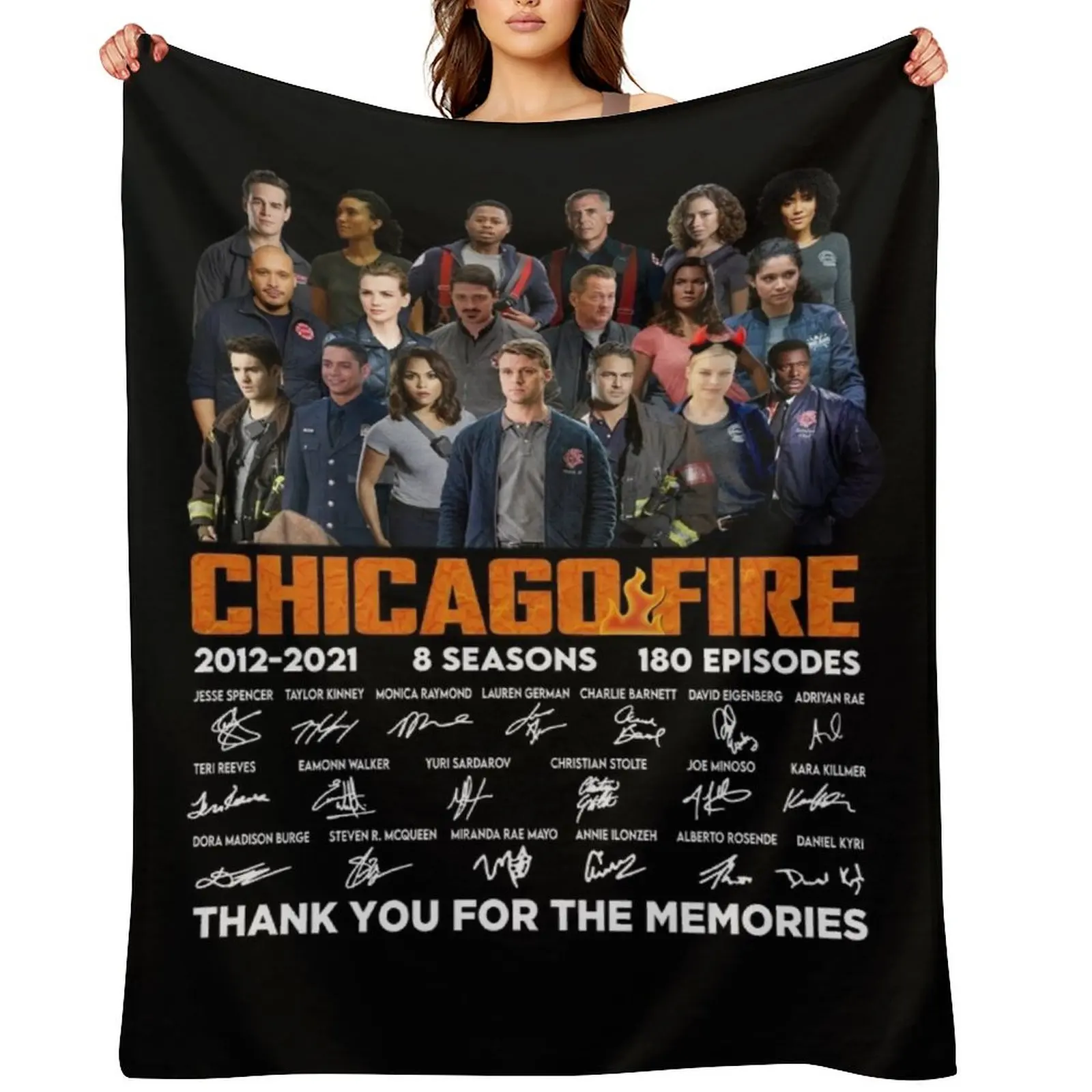 

Chicago Fire Tv series 2021 2021 8 seasons 180 episodes signatures thank you for the memories black Throw Blanket Thin Blankets