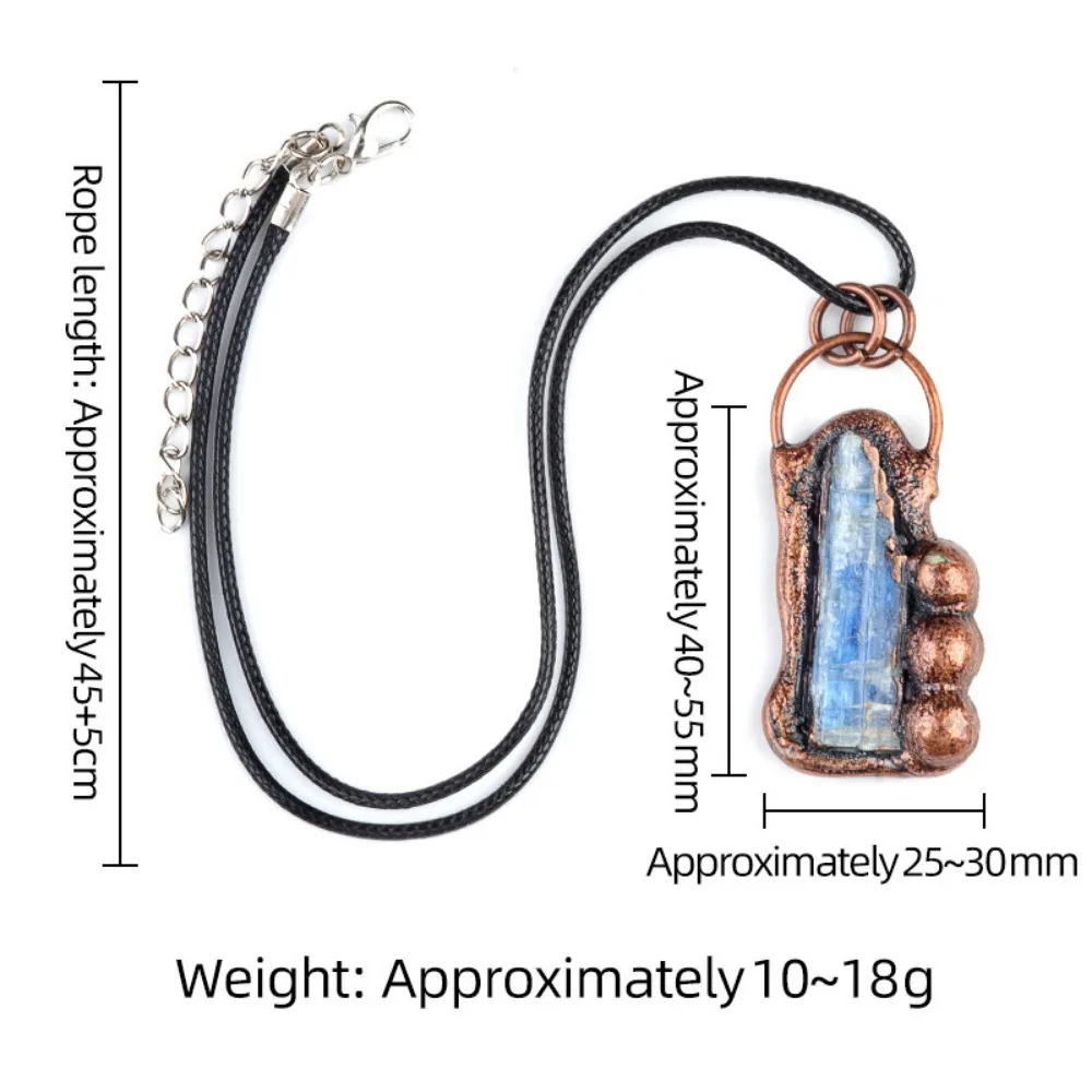 Natural Stone Retro Irregular Pendant Jewelry Blue Quartz Antique Copper Soldered Bronze Hoop Charms for Men Women Necklace