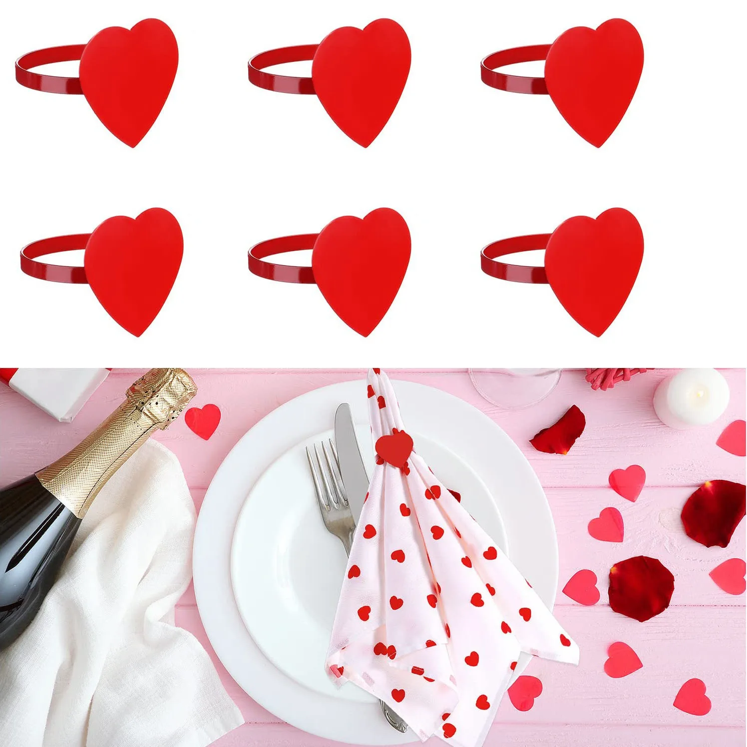 New Valentine's Day Red Heart Napkin Ring red Love Napkin Buckle Western Restaurant table Table Napkin Ring Set.6pcs/set