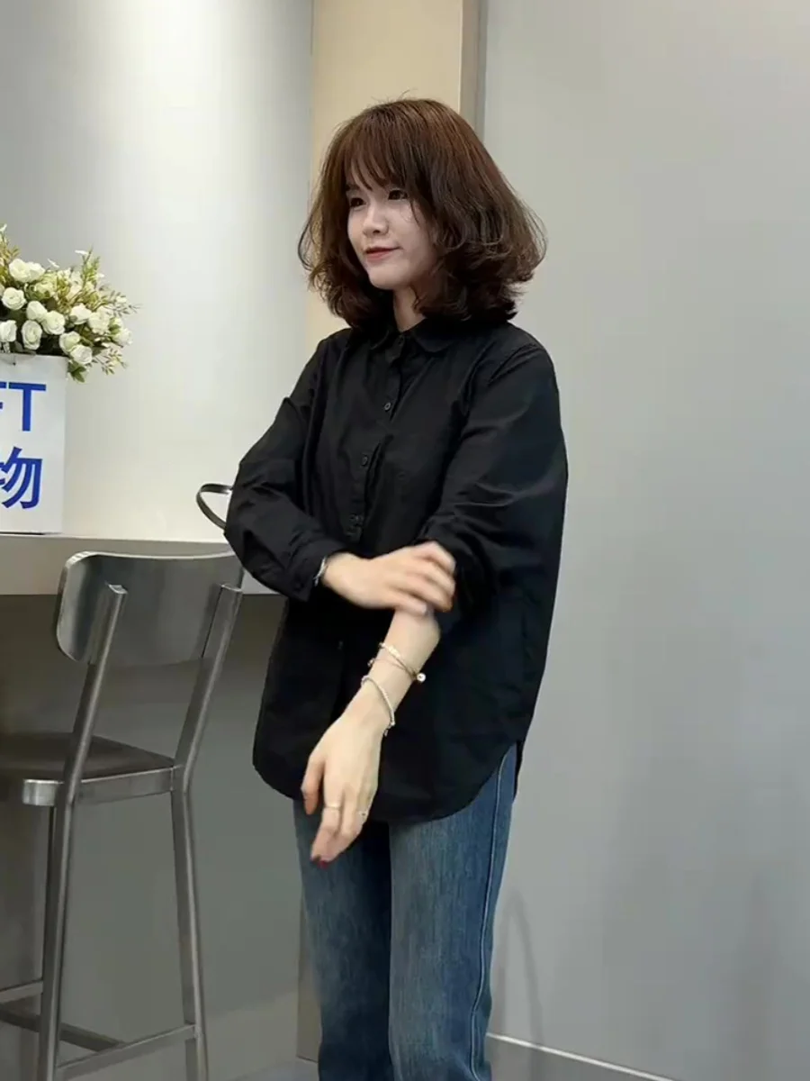 عارضة Bla Long Sve المرأة irt ملابس داخلية طبقات Sle Commute Faion مادة البوليستر النسخة الكورية تصميم زر #4