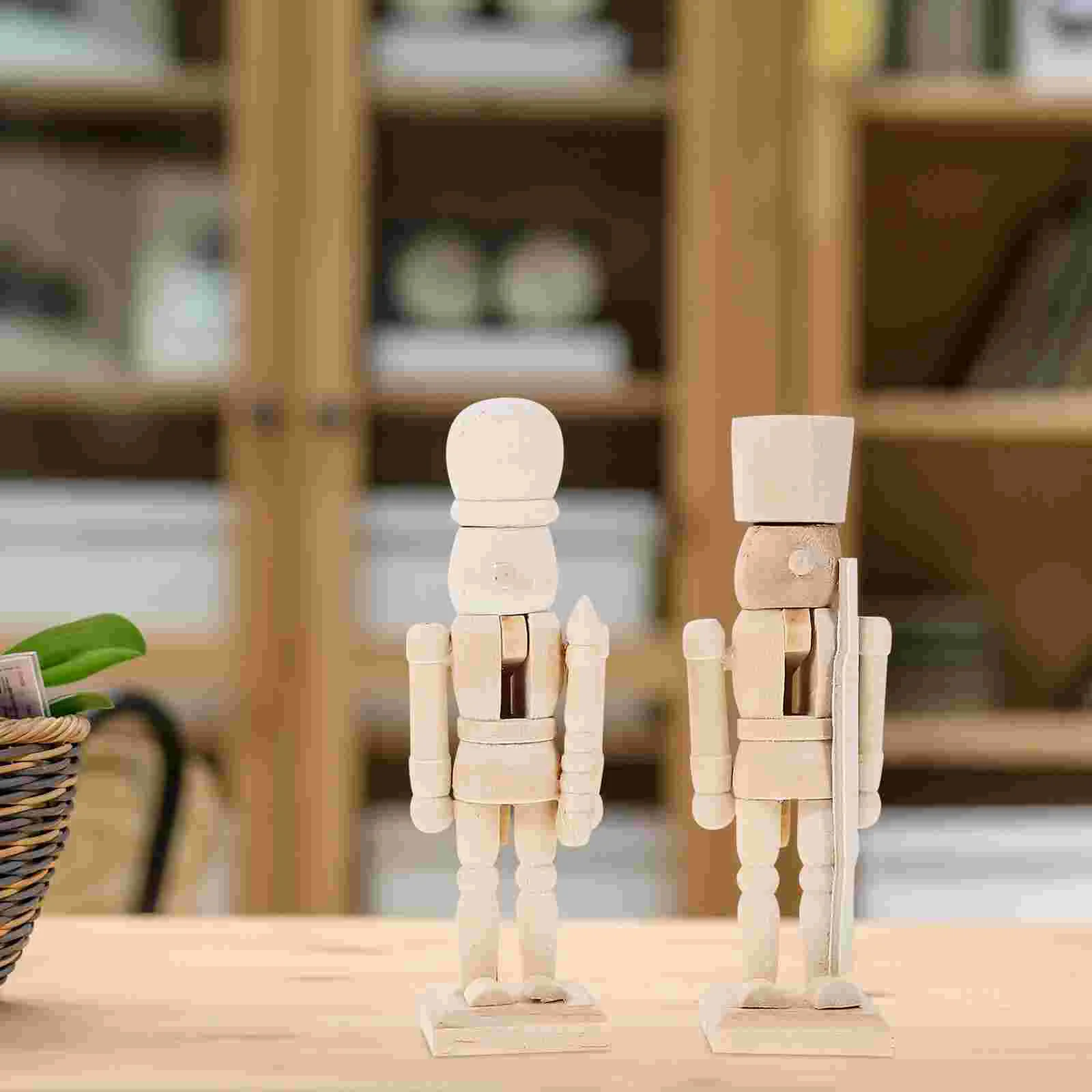 6 Pcs White Embryo Nutcracker School Painting DIY Fall Decor for Kitchen Aldut Toys Blank Wood Puppet Number