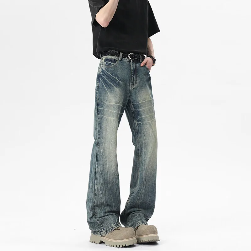 WTHT موضة الرجال التدرج الملمس تفعل القديم فضفاض الدنيم السراويل خمر 2025 الصيف شارع العليا واسعة الساق جينز غير رسمي الذكور 2A0953