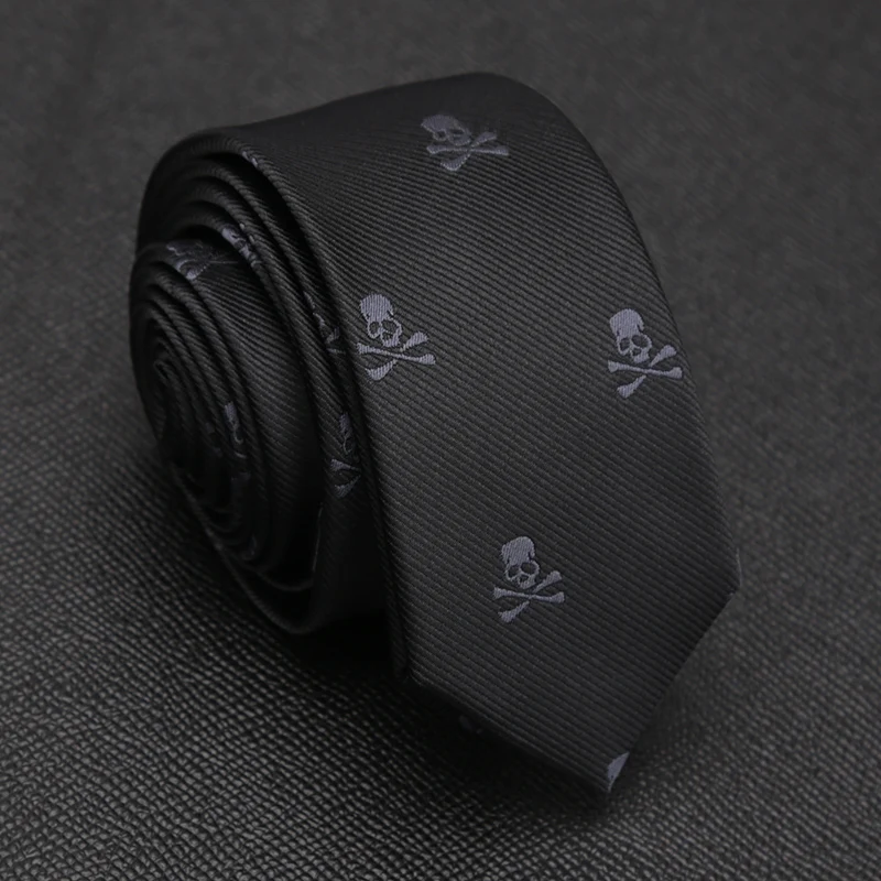 Black Slim Skull Ties for Men Women Classic Polyester Neckties Fashion Man Tie Casual Party Cosplay Punk Accessories Fake Collar