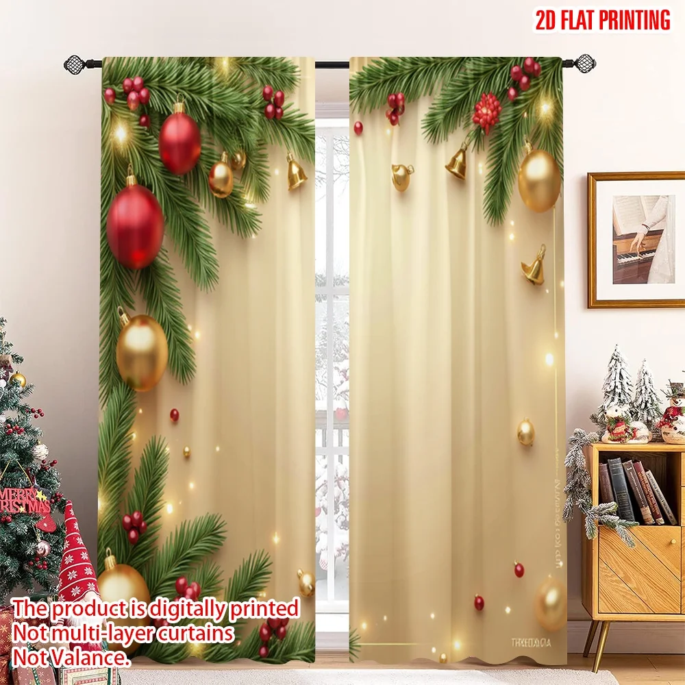 

2pcs 2D flat printing Merry Christmas Popular Window Curtains Christmas Bells Ornaments Stars Garland 100% Polyester Fabric