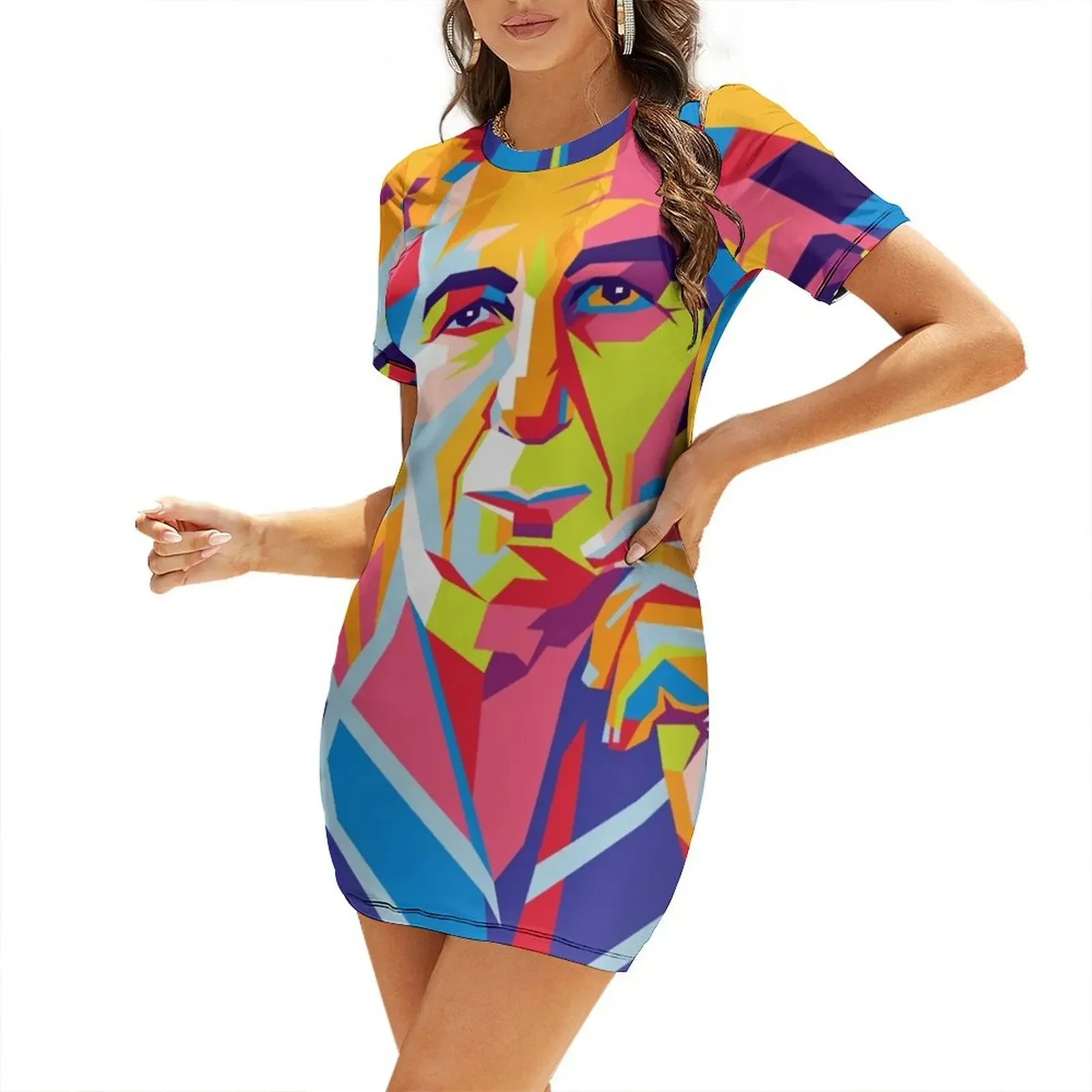 

Portrait of Golda Meir illustration in Wpap style Short-Sleeved Dress loose summer dress Dress