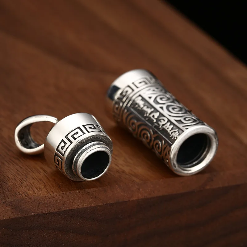 قلادة مدلاة من الفضة الإسترليني عيار 925 قابلة للفتح على شكل تعويذة تبتية - ست كلمات مقدسة، سحابة محظوظة، طراز عتيق #6