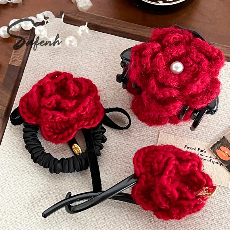 Pinza para el pelo de flor rosa elegante a la moda para mujeres y niñas, anillo con Clip para el pelo de flor 3D dulce y versátil, accesorios exquisitos para el cabello, regalos