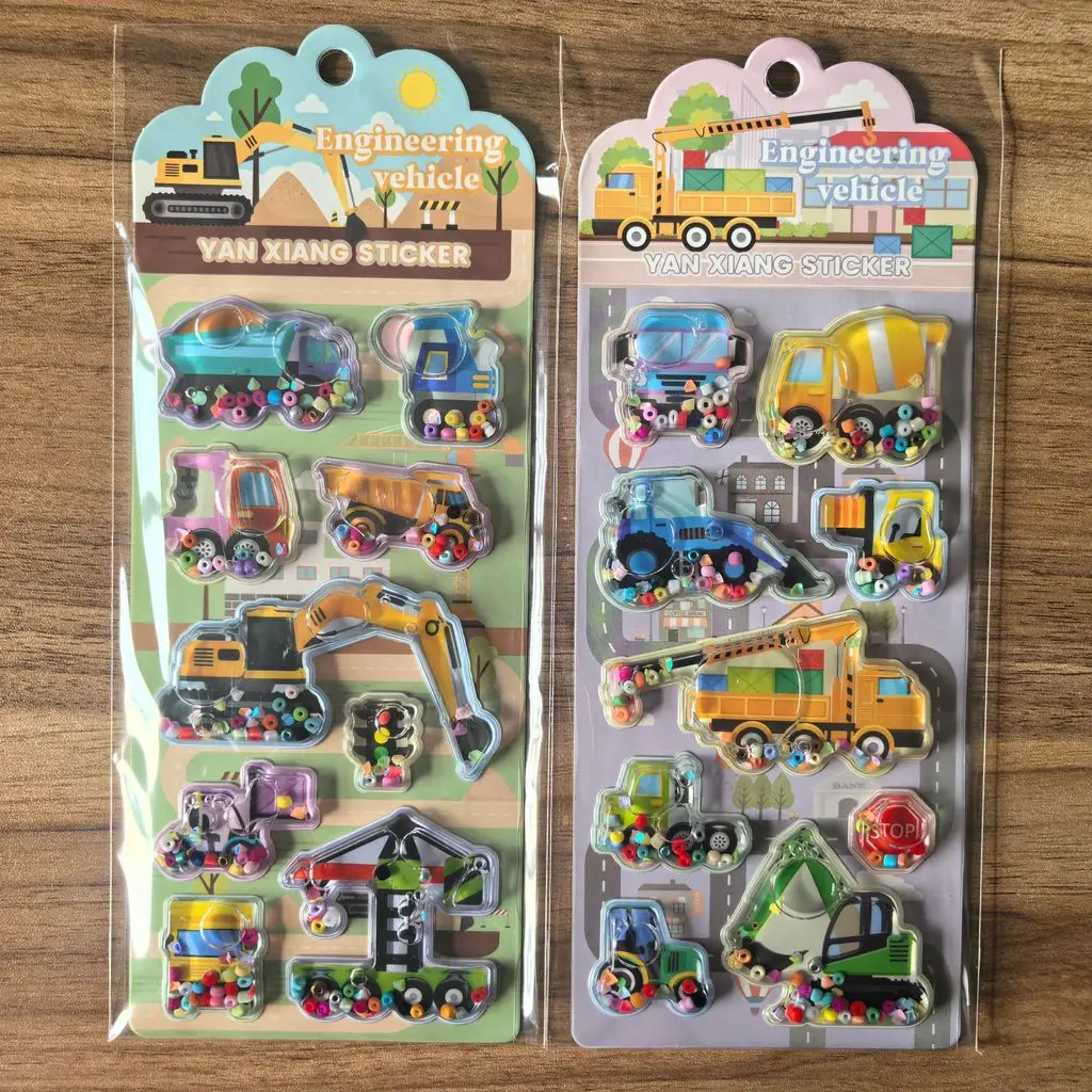 4Pack Colorful Construction Vehicle Shaker Stickers Sparkly Engineering Vehicle Embellishments for Stationery AnimeWorlds Store