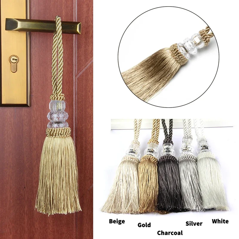 1Pc Crystal Beaded Tassels Doors Decorative Large Long Colored Tassels Silk Crafts Hanging Decor Cotton Fringe for Curtain