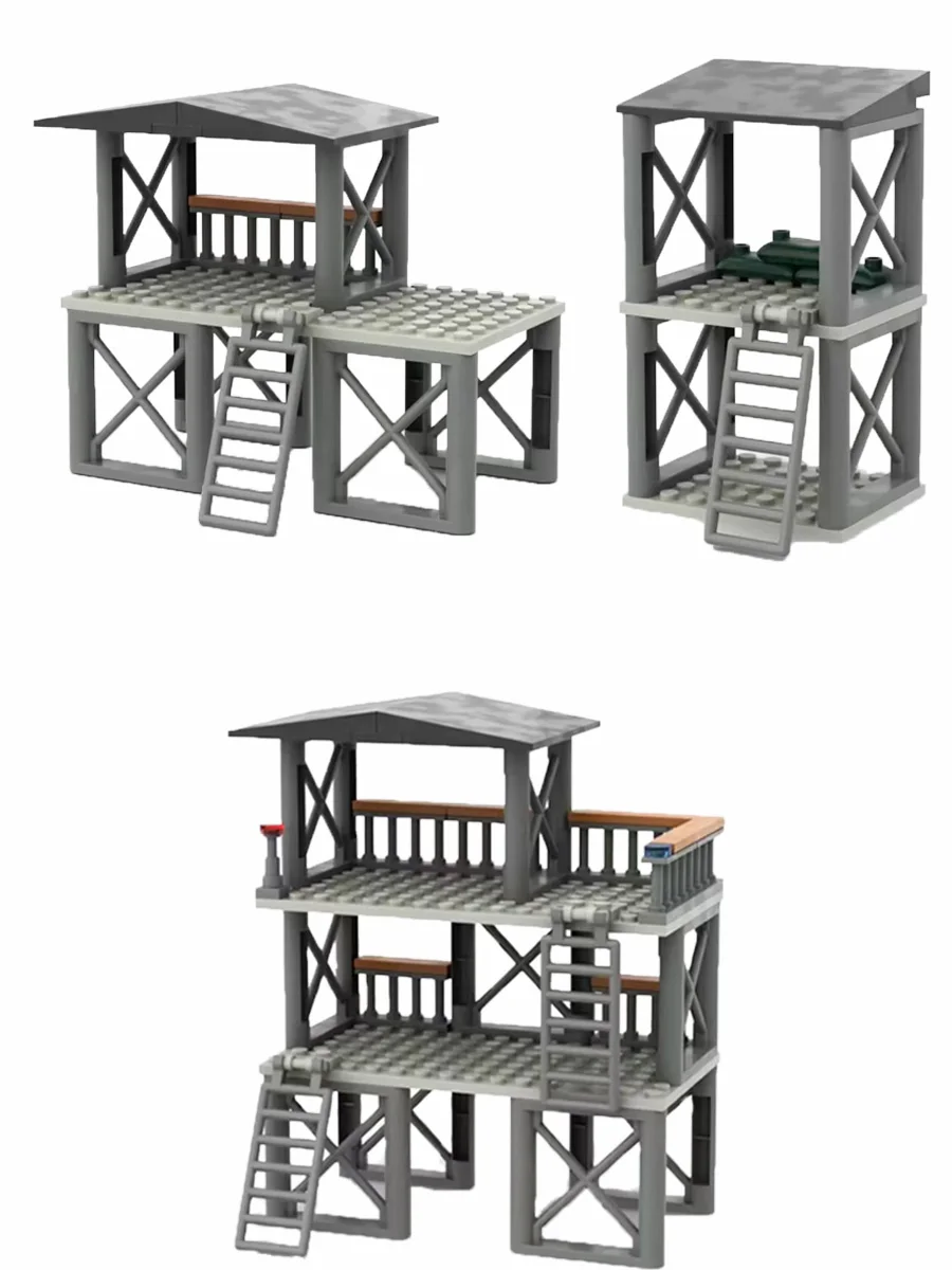 Militär WWII MOC Sentry Post War Szene Sandsack Baustein Soldat Wachturm Spielzeug – Detail 1
