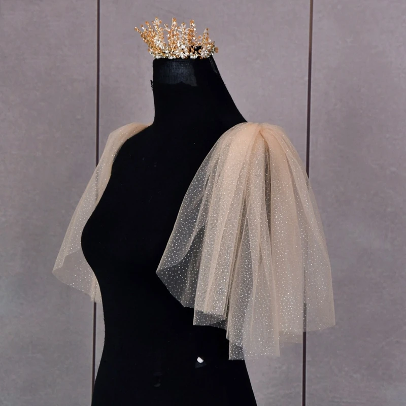 Bride Tulle Wedding Bridal Shiny Shoulder Stole Sheer Gilding Design Shiny Shoulder Wrap Elegant Simple Formal Shawl