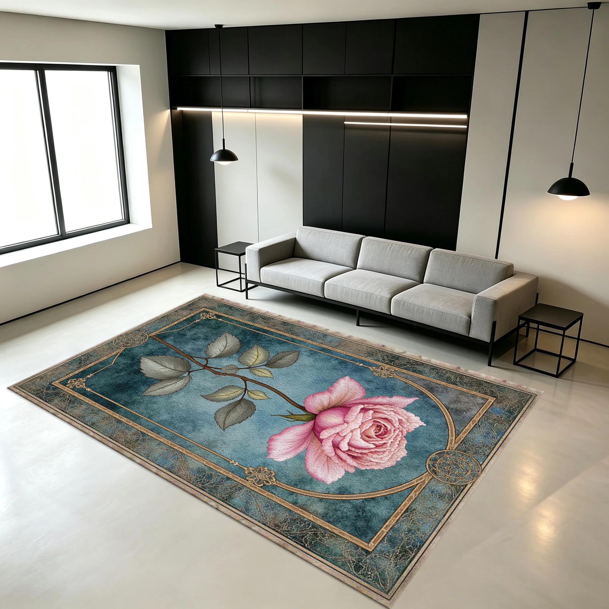 Vintage Art Framed Pink Rose Retro Texture Background Carpet Decorative Carpet Suitable for Bedroom Office Home Aesthetic Decoration