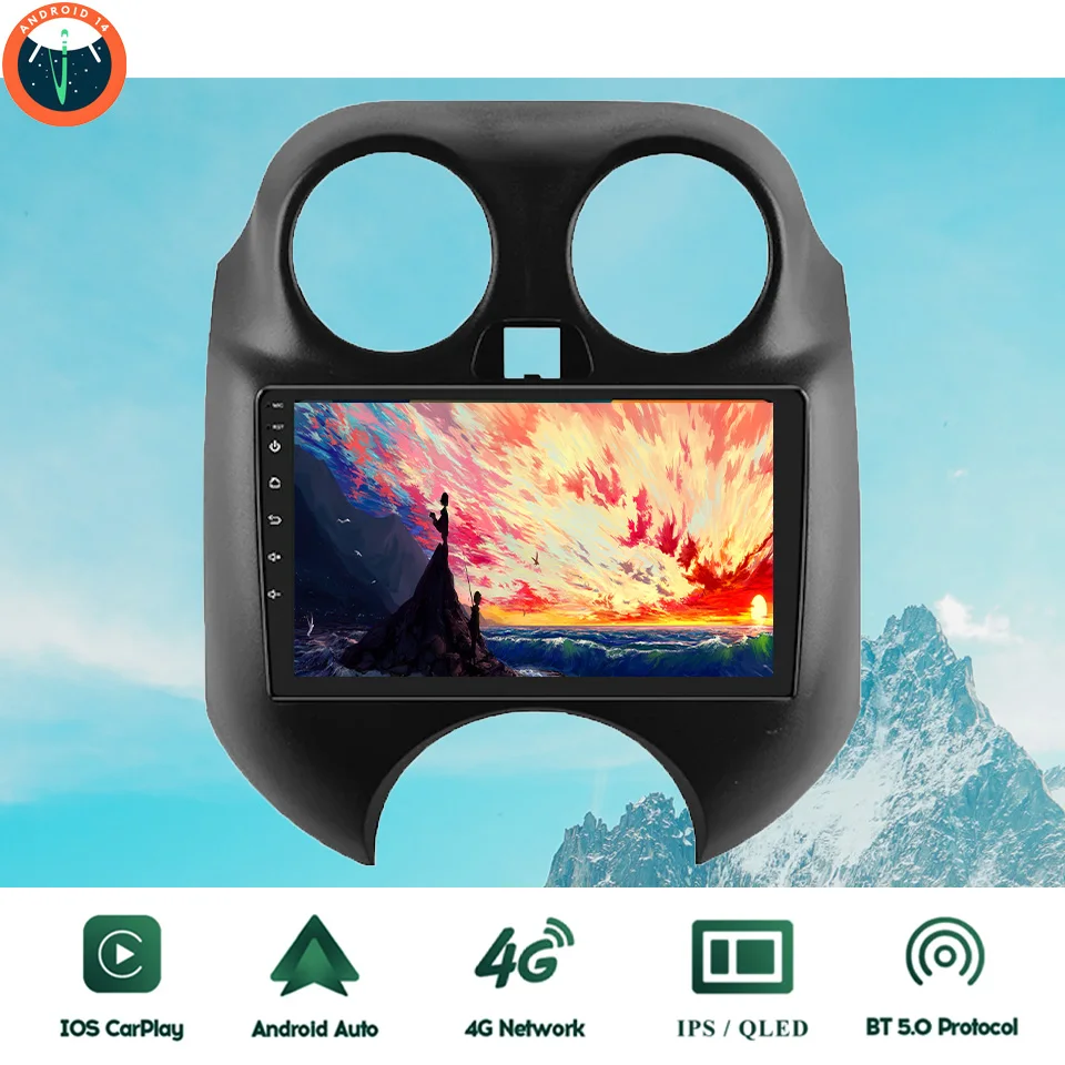 

9‘’ QLED Android 14 8G Ram Car GPS Navi Music Video Multimedia Player For Nissan March K13 2010 - 2013 Auto Stereo Head Unit