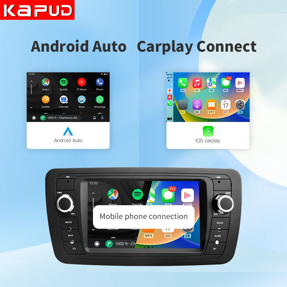 Kapud 7'' Android 14 Car Multimedia Radio Player 360 Camera For Seat Ibiza 6j 2009 2010 2011 2012 CarPlay AUTO SWC Navigation