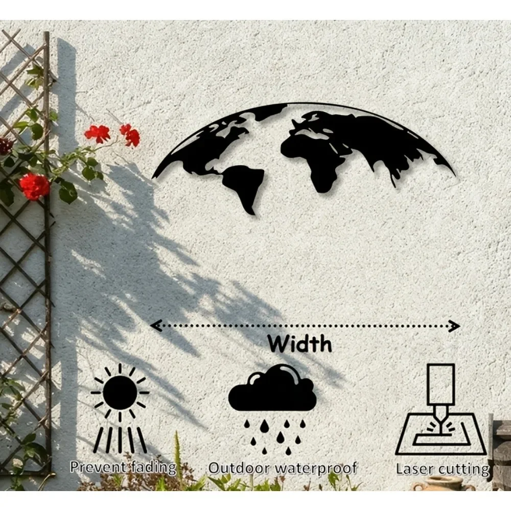2D Metal Wall Art World Map Sculpture Modern Home Decor for Living Room Bedroom Office Study Flat Iron Wall Decor