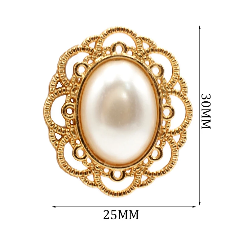 10 Pieces 25 * 30MM Metal Oval Pearl Alloy Button Accessories DIY Wedding Headwear Gift Box Decoration Accessories