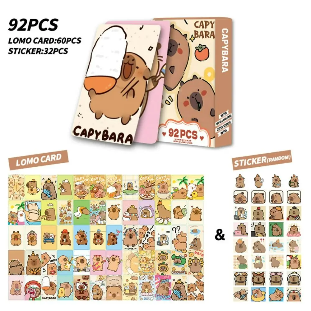 Preciosas tarjetas fotográficas de capibara de doble cara, tarjetas Lomo con purpurina de capibara de dibujos animados, tarjetas de colección HD, regalo