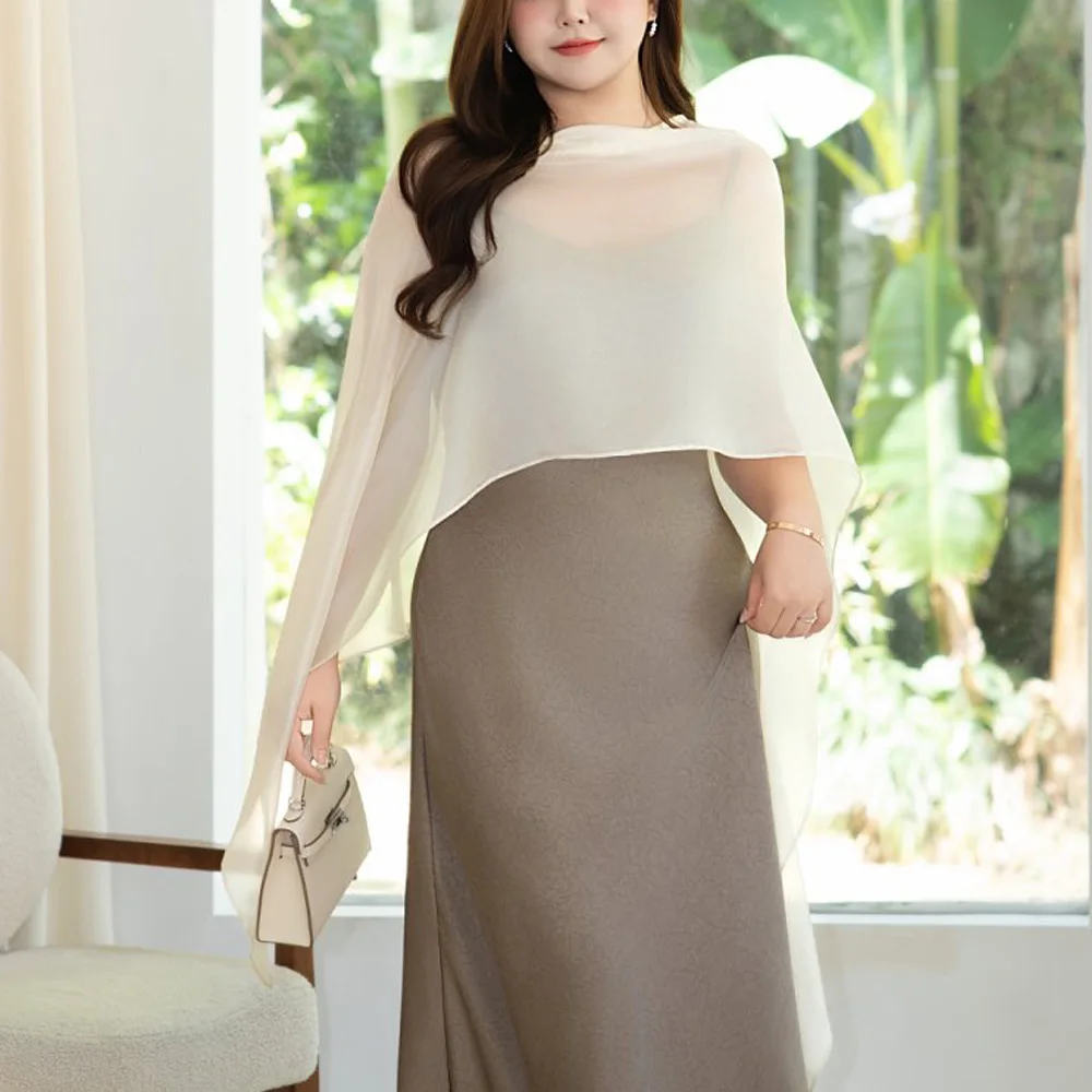 

Thin Transparent Organza Elegant Sun Protection Shawl For Women Premium Luxurious French Plus Size Cover-Up 9174