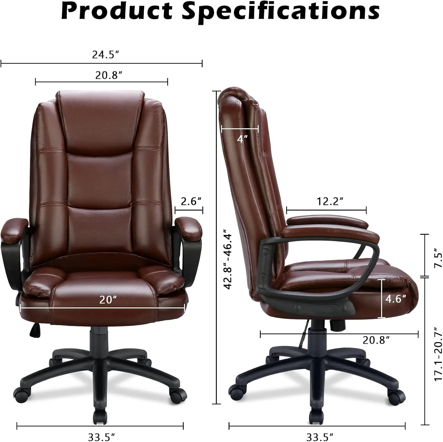 Home Office Desk Chair,400LBS Big and Tall Managerial Executive Chair,High Back Computer Chair with Cushions Armrest,Heig