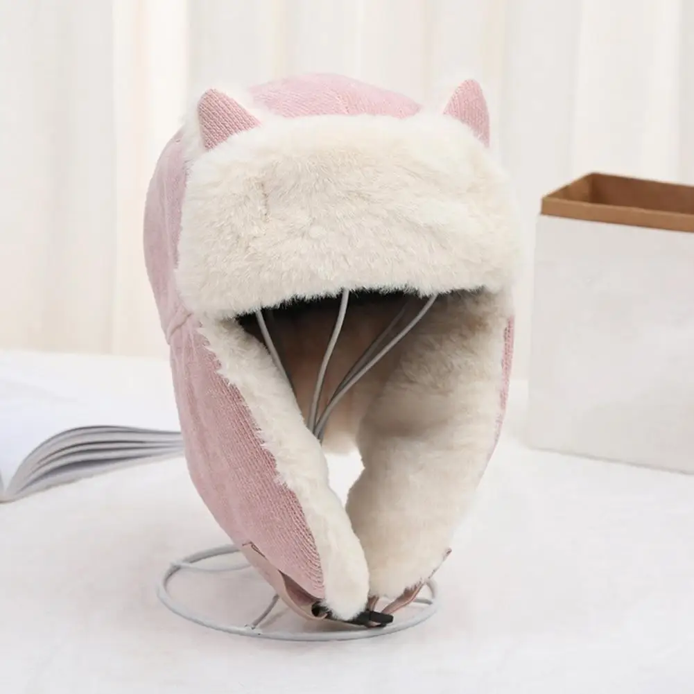 Warm Ear Flap Cap Cats Ear Decoration Comfortable to Wear Winter Accessories Ladies Windproof Cold-proof Ear Flap Hat