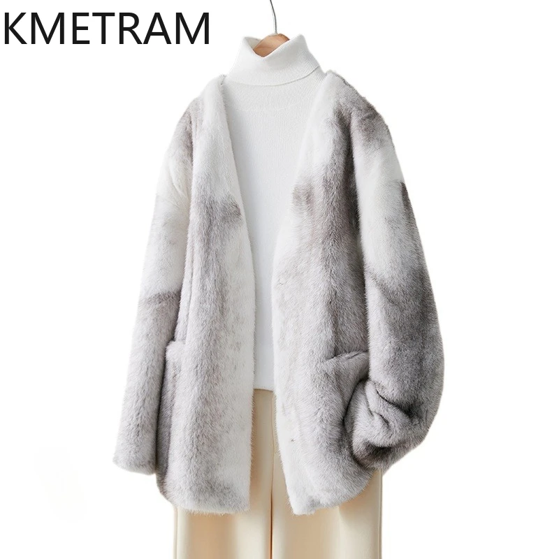 سترة نسائية متقاطعة من فرو المنك لعام 100% معطف فرو حقيقي فاخر برقبة على شكل حرف v ملابس شتوية عالية الجودة للنساء سترات فروي 2025 Fourrure