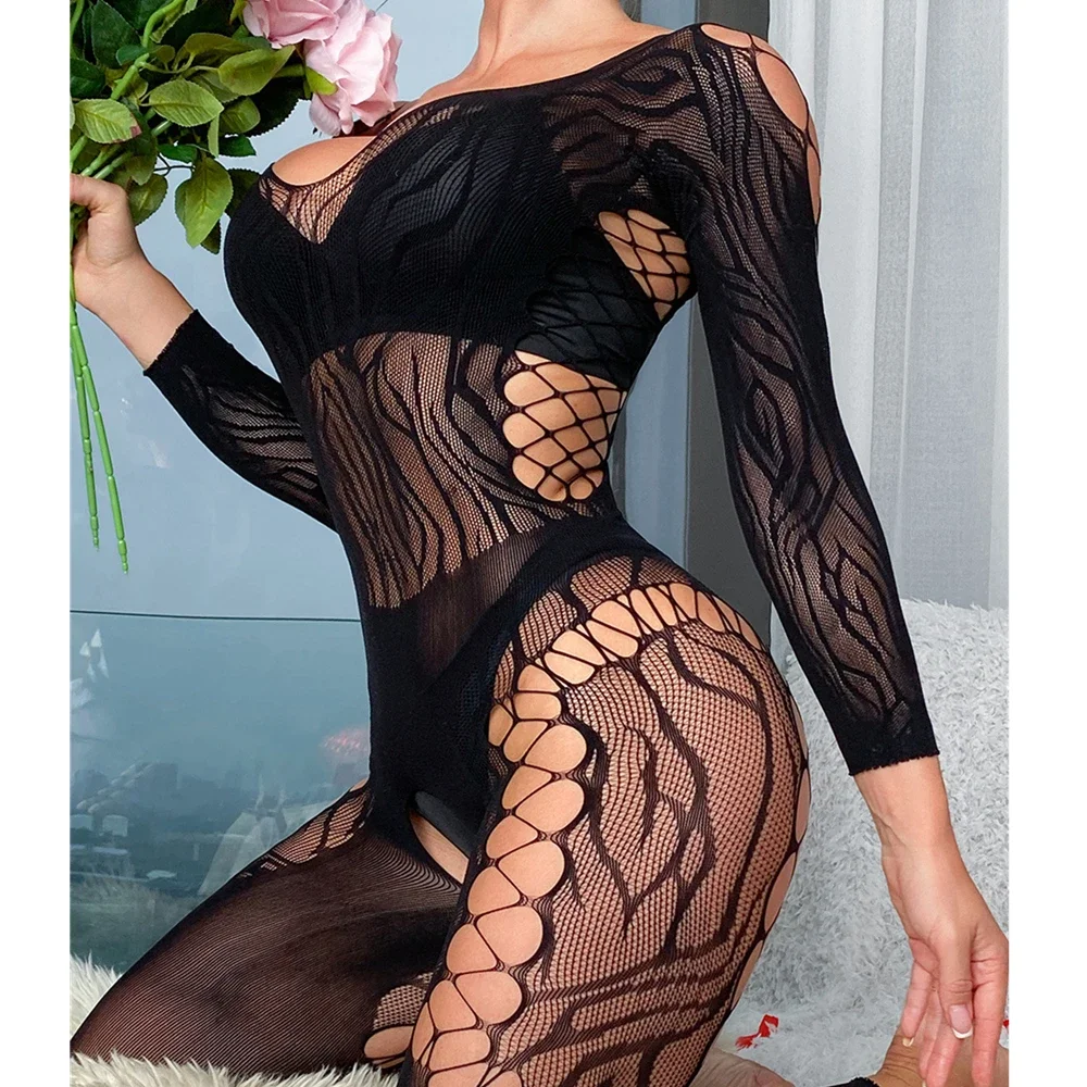 Nova moda quente sleepwear feminino sexy roupa interior bodysuit malha perspectiva meia de corpo inteiro traje feminino macacão erótico