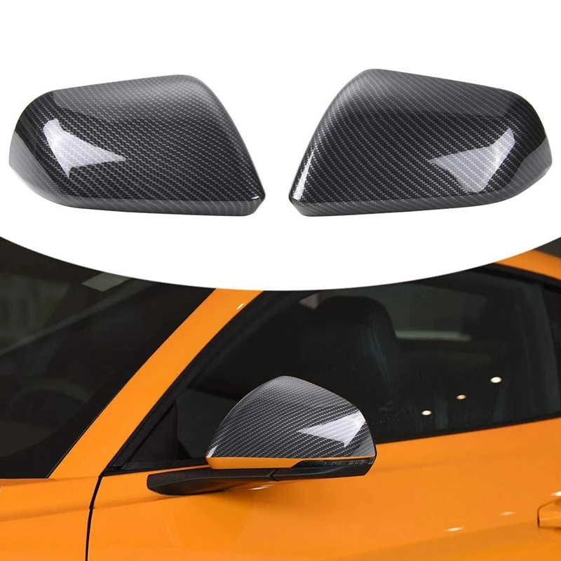 ABS Carbon Fiber Look Side Door Rearview Mirror Cover Trim Shells Cap for Ford Mustang 2015-2020