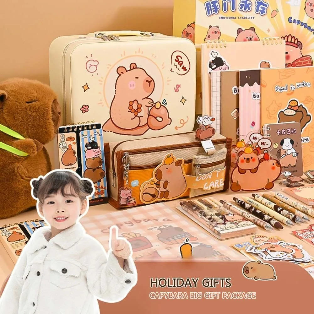 Kawaii capybara סט שופע קריקטורה יום הולדת חמוד עם תיק סיום הלימודים עבור תלמידי בית הספר היסודי