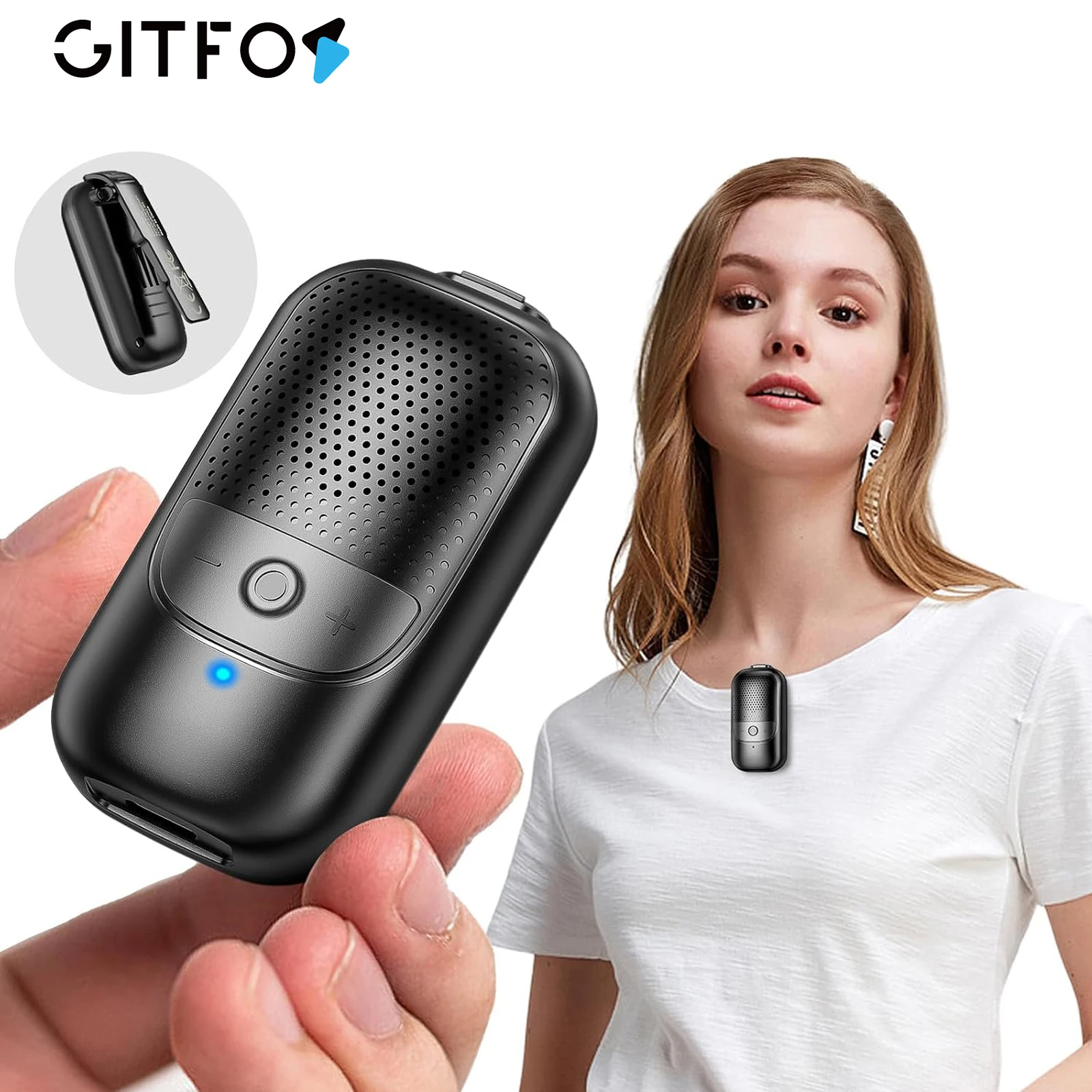 

GITFOS Мини-носимой Bluetooth-динамик, беспроводные портативные колонки с клипсой, встроенный микрофон ENC, громкая связь для работы на открытом воздухе
