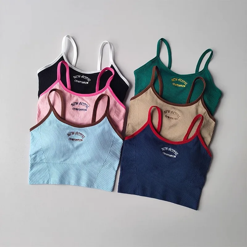 Damen-Yoga-Sport-BH mit festem Körbchen und kontrastierendem, kleinem Straps-Lauf-Fitness-Beschleunigungs-Trainings-BH für Yoga – Detail 7
