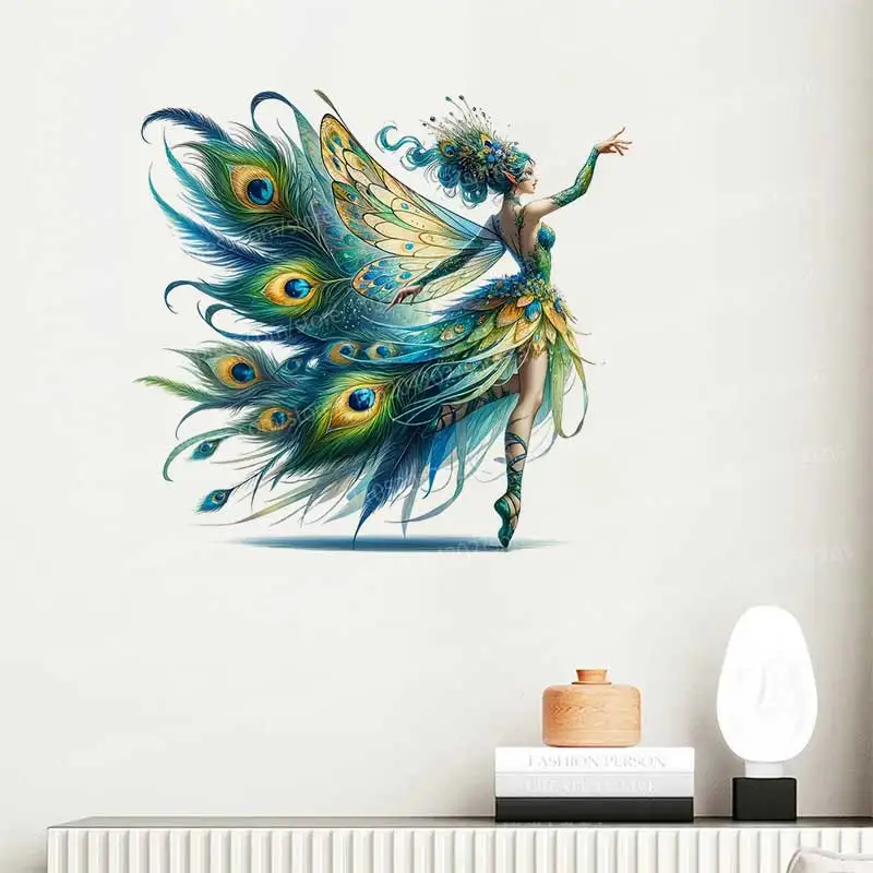 Fantasy Peacock Elf Self-Adhesive Wall Stickers Decorative Mural Animal for Bedroom Children's Room Background Decoration