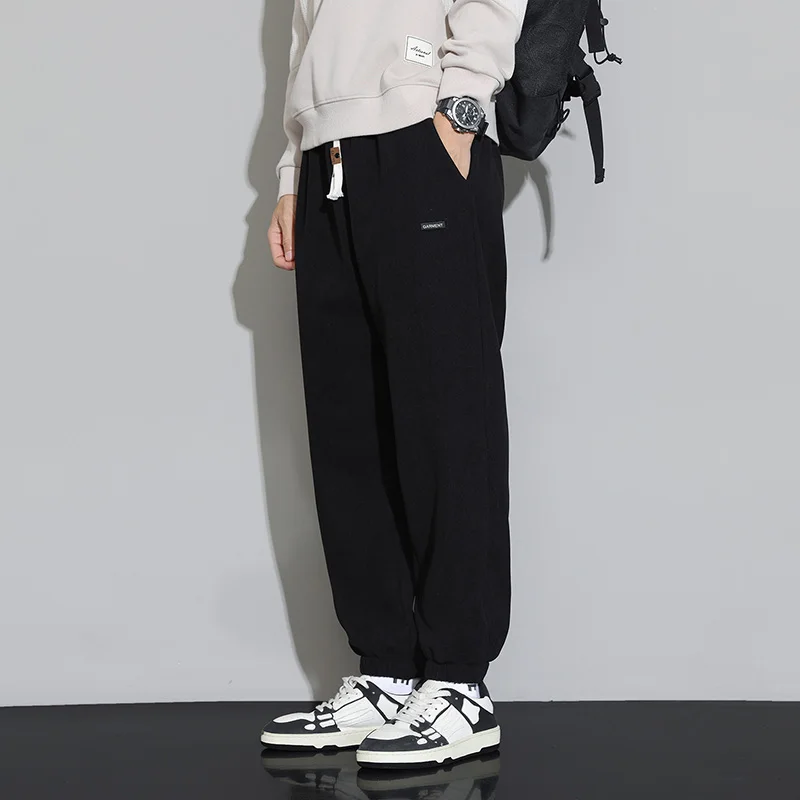 

Теплые повседневные брюки из овечьего вельвета свободного прямого кроя для молодежи, зимние модные брюки из полиэстера с завязками на талии