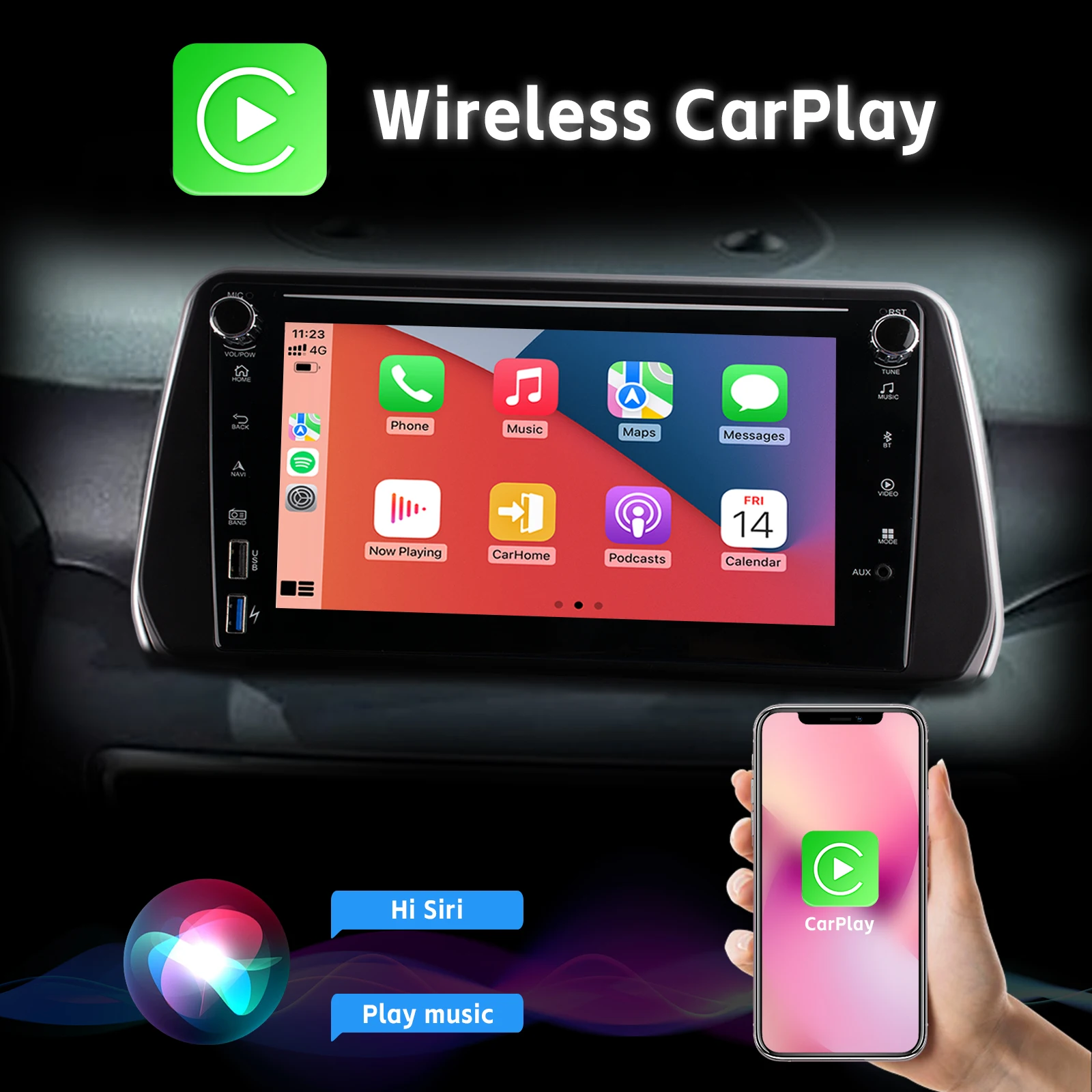 Car Radio with Wireless Carplay Android Auto BT 8