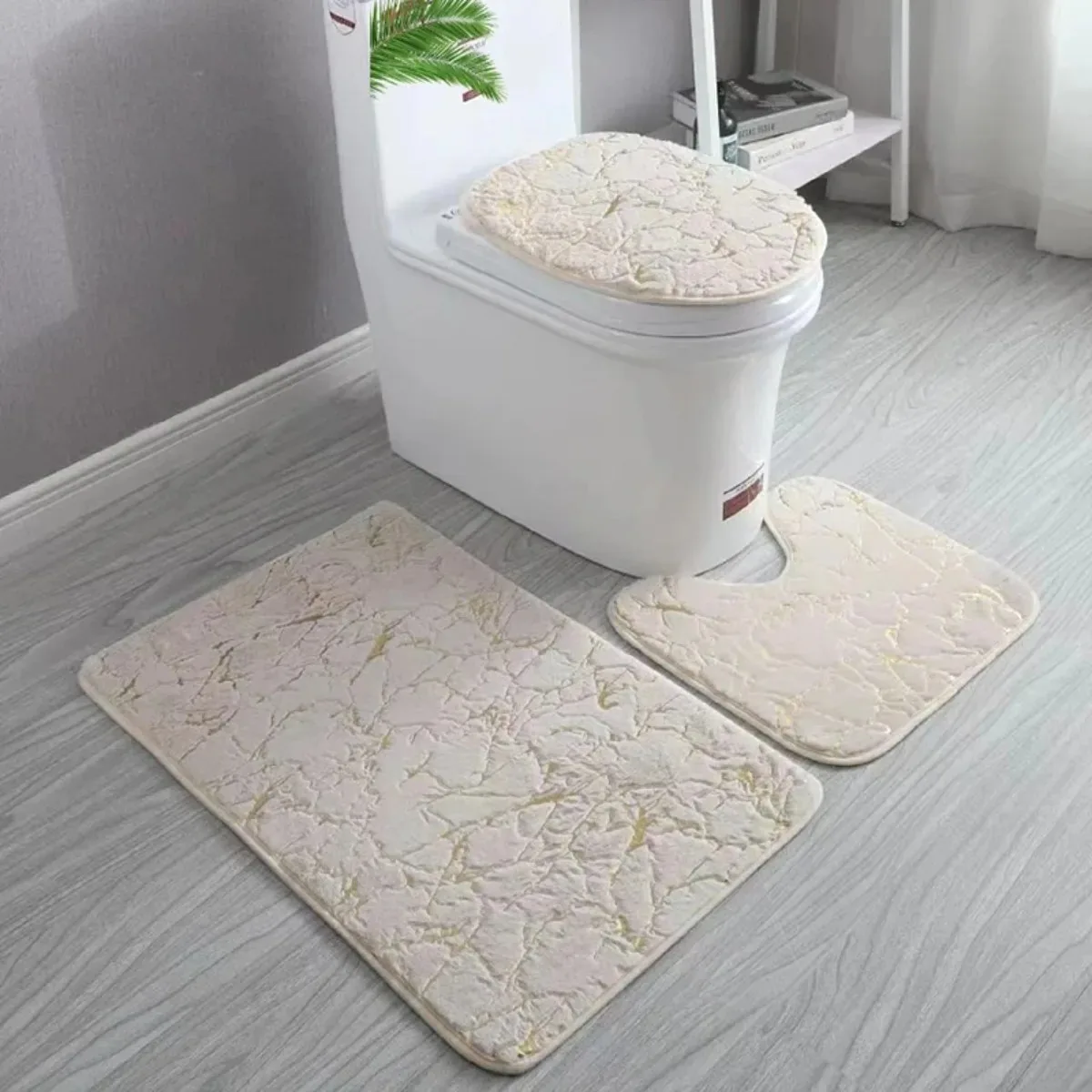 3pcs/set Bathroom Floor Mat Non-Slip Bathroom Rug Toilet U-Shape Mat Washable Living Room Absorbent Bath Rug Toilet Carpet Decor