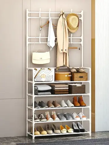 Clothes Hanger Multi-Layer Shoe Rack Doorway DIY Hat And Shoes Shelf Simple Floor-Standing Living Room Organizer Storage Racks