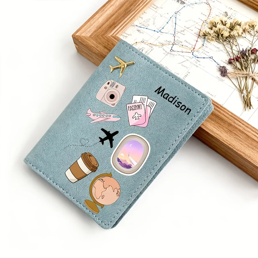 Personalized Name,Custom PU Passport Holder, Cartoon Pattern Designed Passport Case, Faux Leather Scratch-Durable Passport Cover