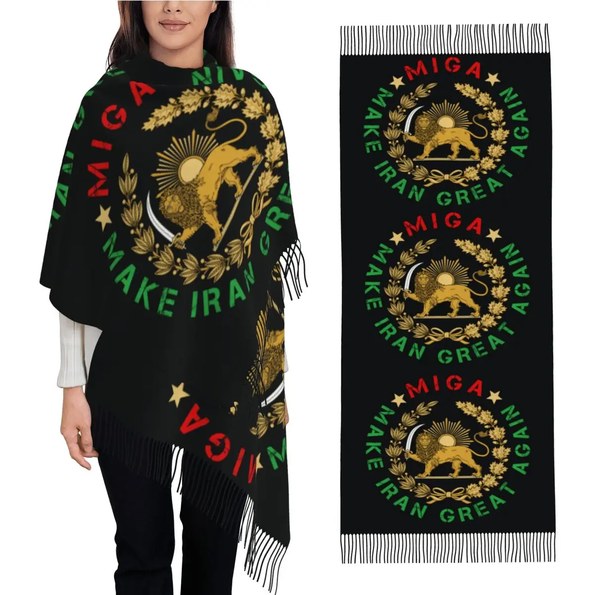 

Шарф MIGA Make Iran Great Again, унисекс, с кисточками, осенний, в стиле Y2K, забавные шали и накидки, теплые, мягкие, новый дизайн, буфанда