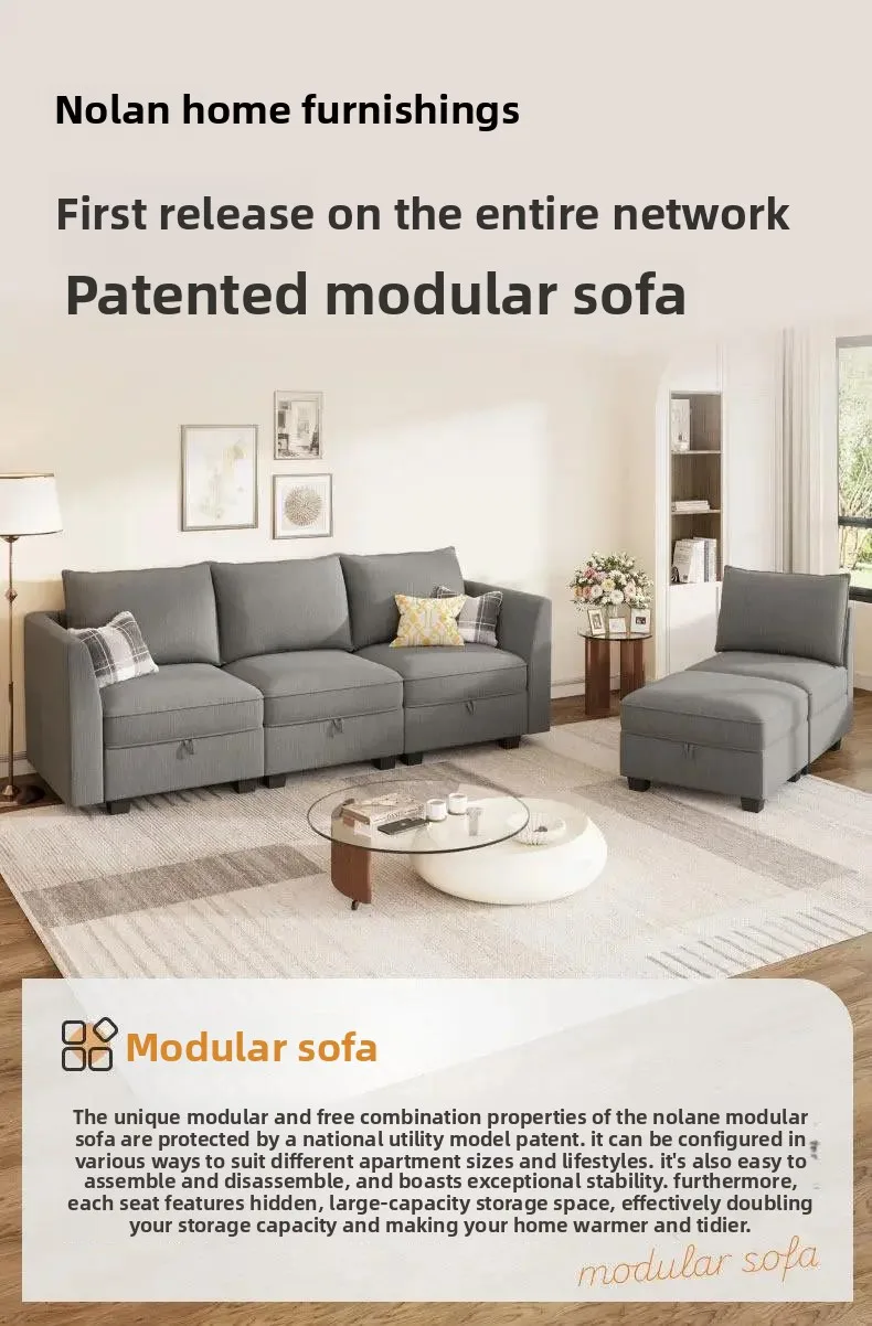 Fabric Storage Sofa Living Room Combination Module Card Seat Home Corner Princess Dual-purpose Sofal16