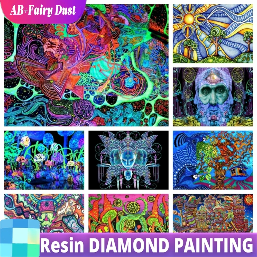 Resina Fata Polvere AB Astratta Trippy Fungo Pittura Diamante 5D Punto Croce Fantasy Arte Mosaico Ricamo Decorazione Della Casa Regalo